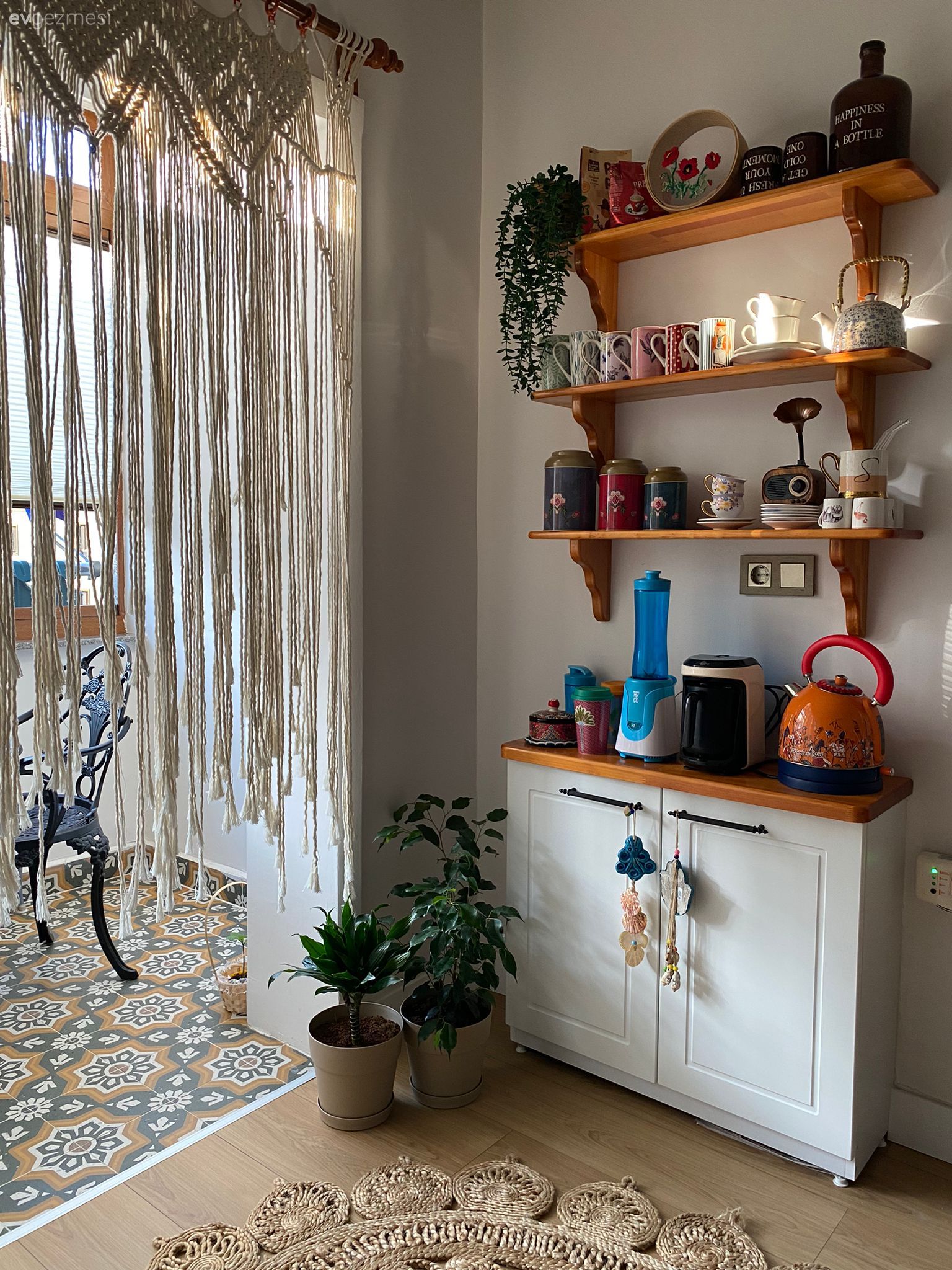 Makrome, Duvar rafı, Duvar dekorasyonu, Beyaz, Ev bitkisi, Saksı