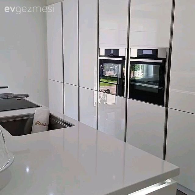 Mutfak, Modern, Kulpsuz mutfak dolabı, Beyaz, Ankastre