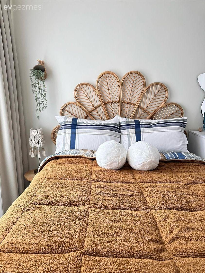 Yatak Odası, Bohem Dekorasyon, Yatak başlığı, Yan sehpa, Sehpa, Yatak örtüsü