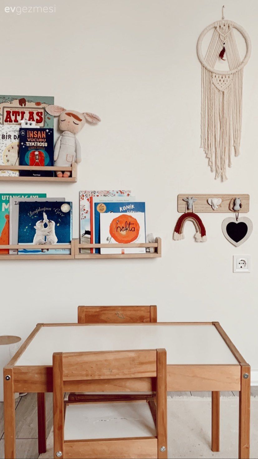Çocuk Odası, Ahşap Mobilya, Sandalye, Çocuk odası çalışma masası, Duvar rafı, Duvar dekorasyonu