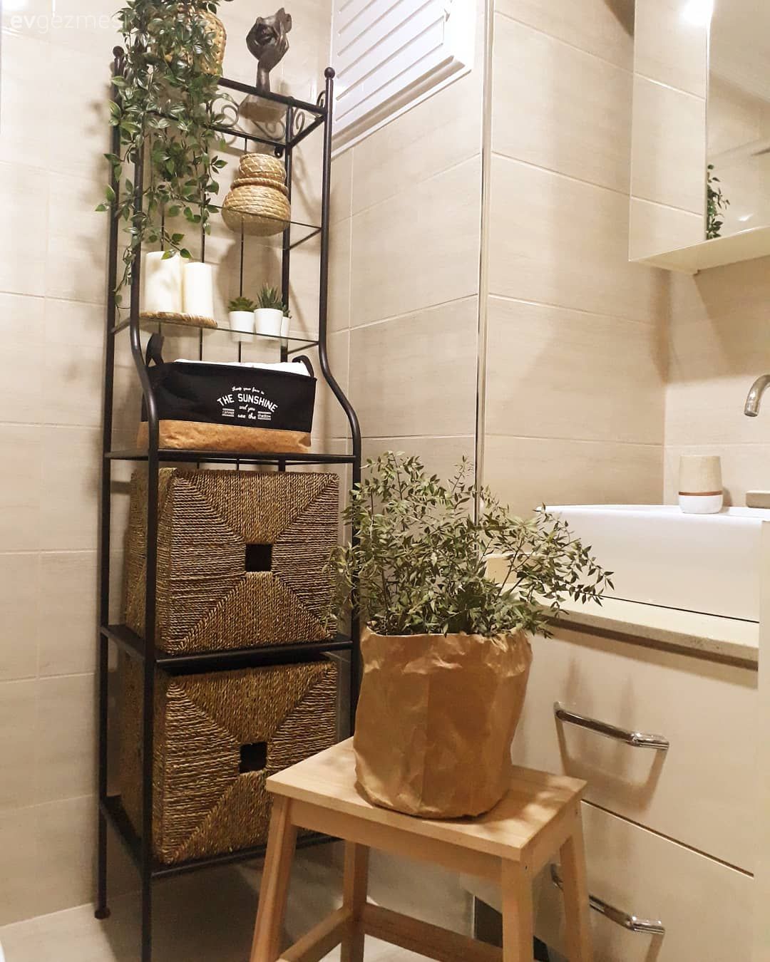 Banyo, Banyo rafı, Hasır sepet, Beyaz