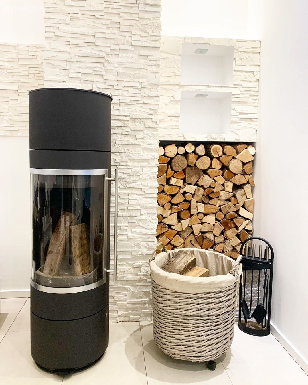 Salon, Şömine, Beyaz, Siyah