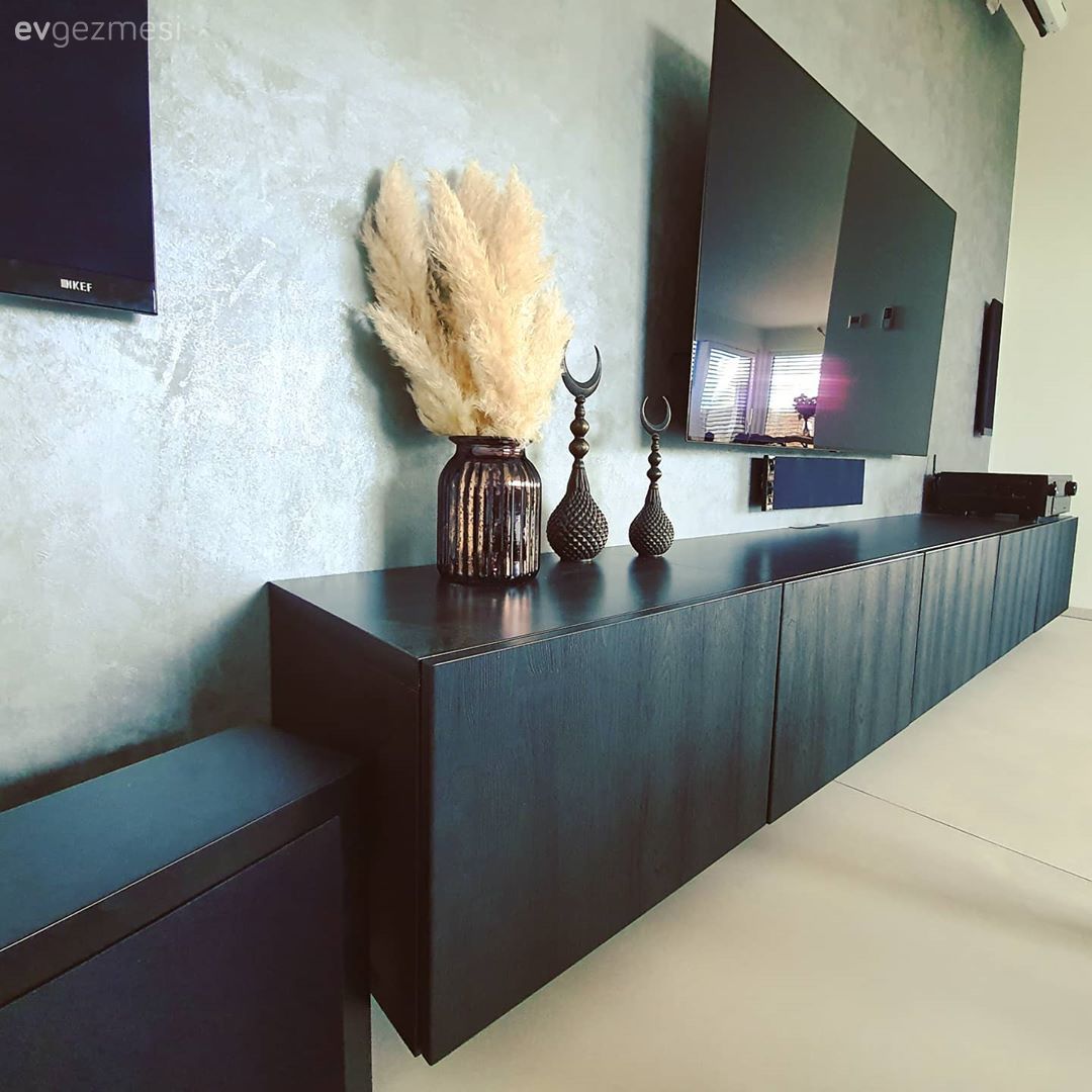 Siyah, Tv ünitesi, Tv ünitesi aksesuarları, Ev Aksesuar, Vazo, Pampas otu