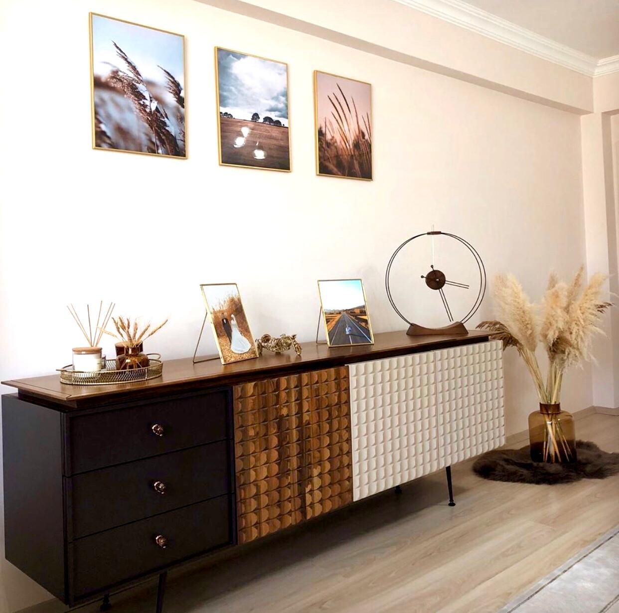 Beyaz, Siyah, Tablo, Duvar dekorasyonu, Ev Aksesuar, Vazo, Pampas otu, Dekoratif Objeler, Konsol, Konsol üzeri dekoratif objeleri