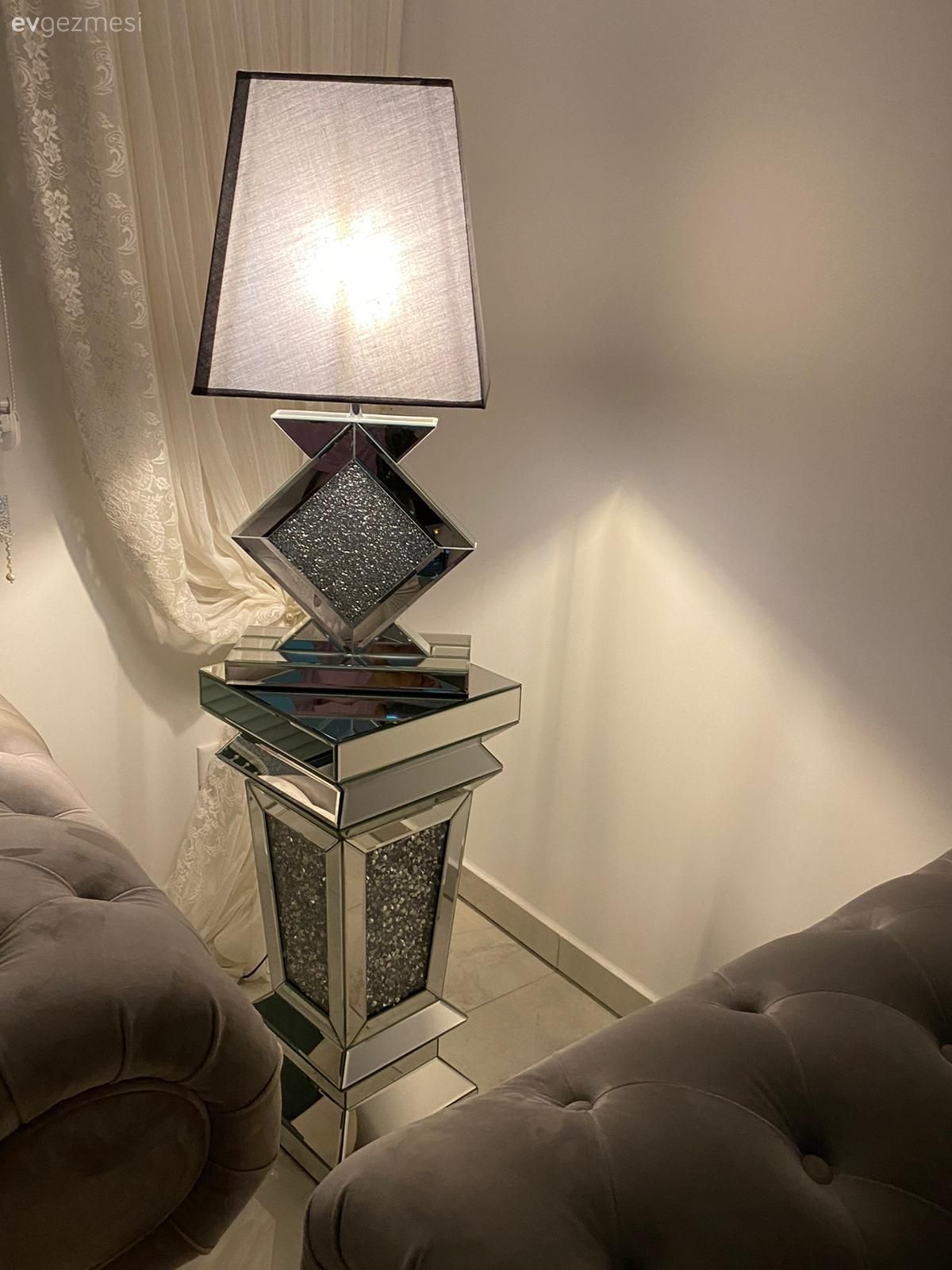 Yan sehpa, Sehpa, Abajur, Aydınlatma, Gümüş, Beyaz