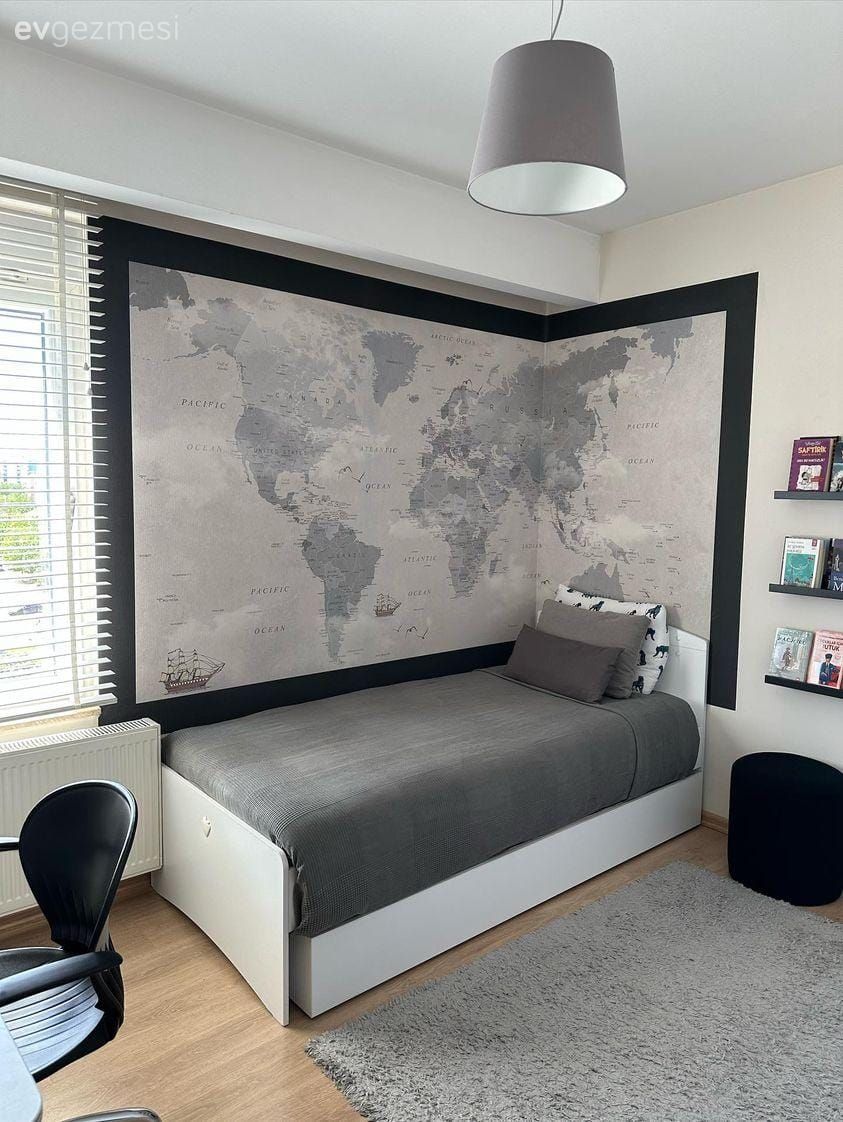 Çocuk Odası, Antrasit  , Gri, Siyah, Duvar dekorasyonu, Avize, Aydınlatma, Çocuk odası aydınlatması, Jaluzi