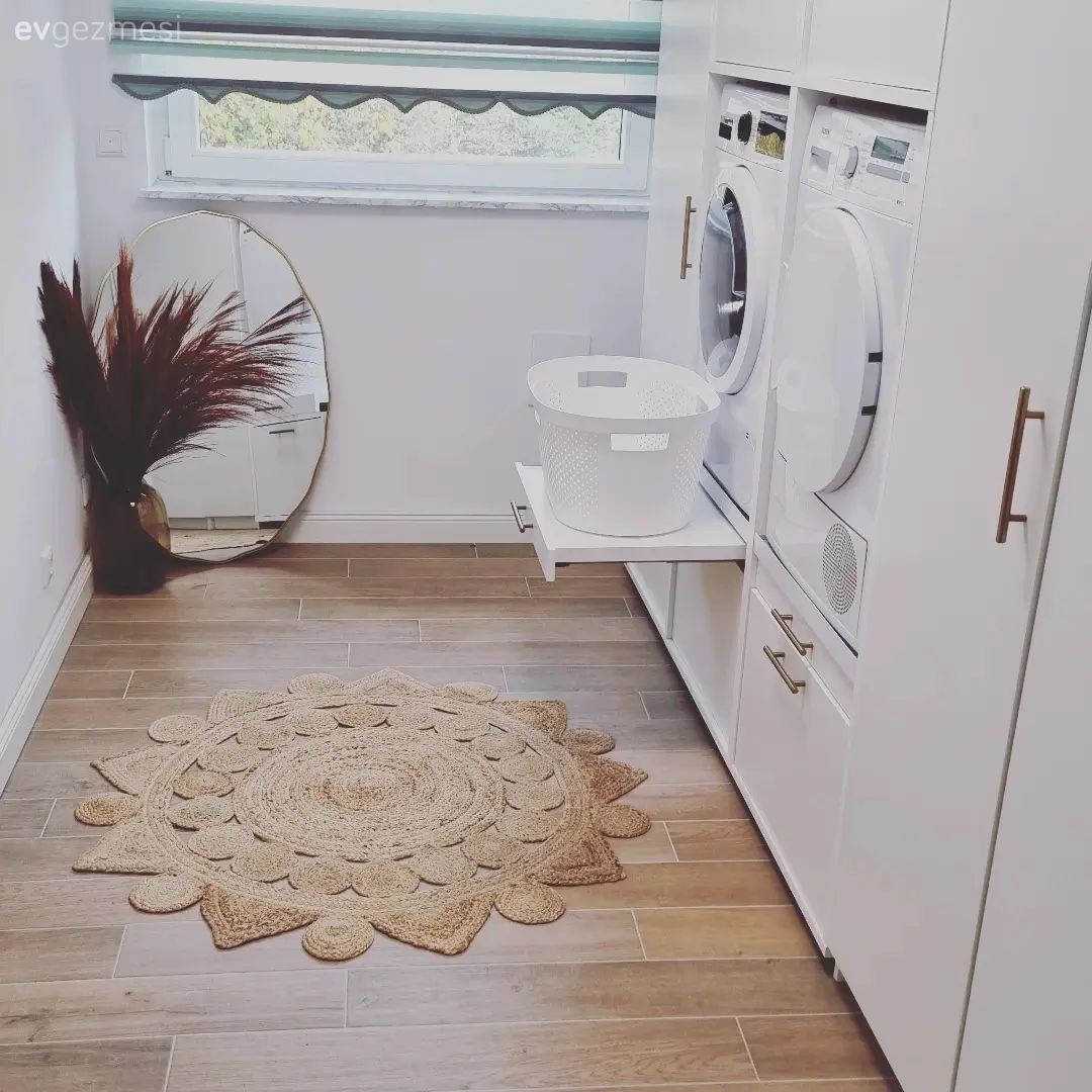 Çamaşır odası, Beyaz, Pampas otu, Vazo, Ev Aksesuar, Paspas, Jüt halı, Halı