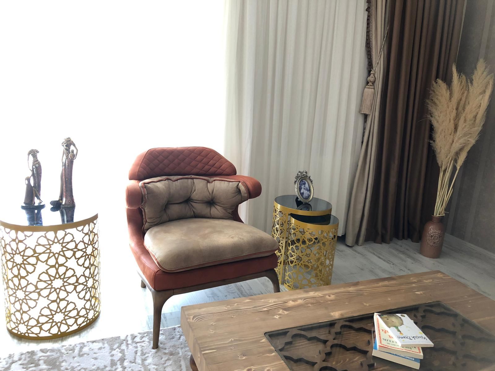 Berjer, Turuncu, Orta sehpa, Sehpa, Vazo, Ev Aksesuar, Pampas otu, Altın