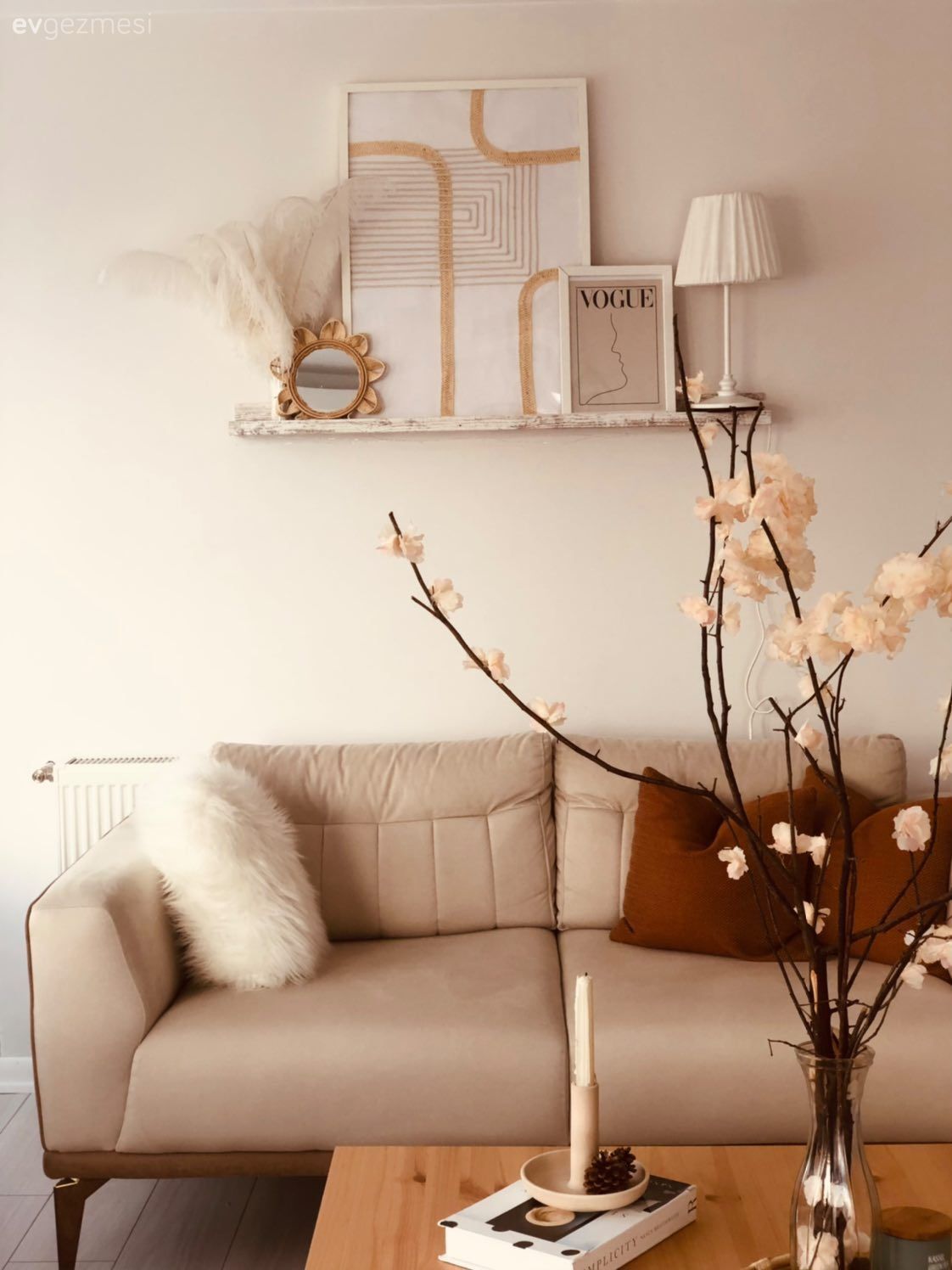 Salon, Koltuk takımı, Modern, Vizon, Kahverengi, Kırlent, Ev tekstili, Çiçekler, Çerçeve, Duvar rafı, Duvar dekorasyonu, Orta sehpa, Sehpa, Ahşap Mobilya