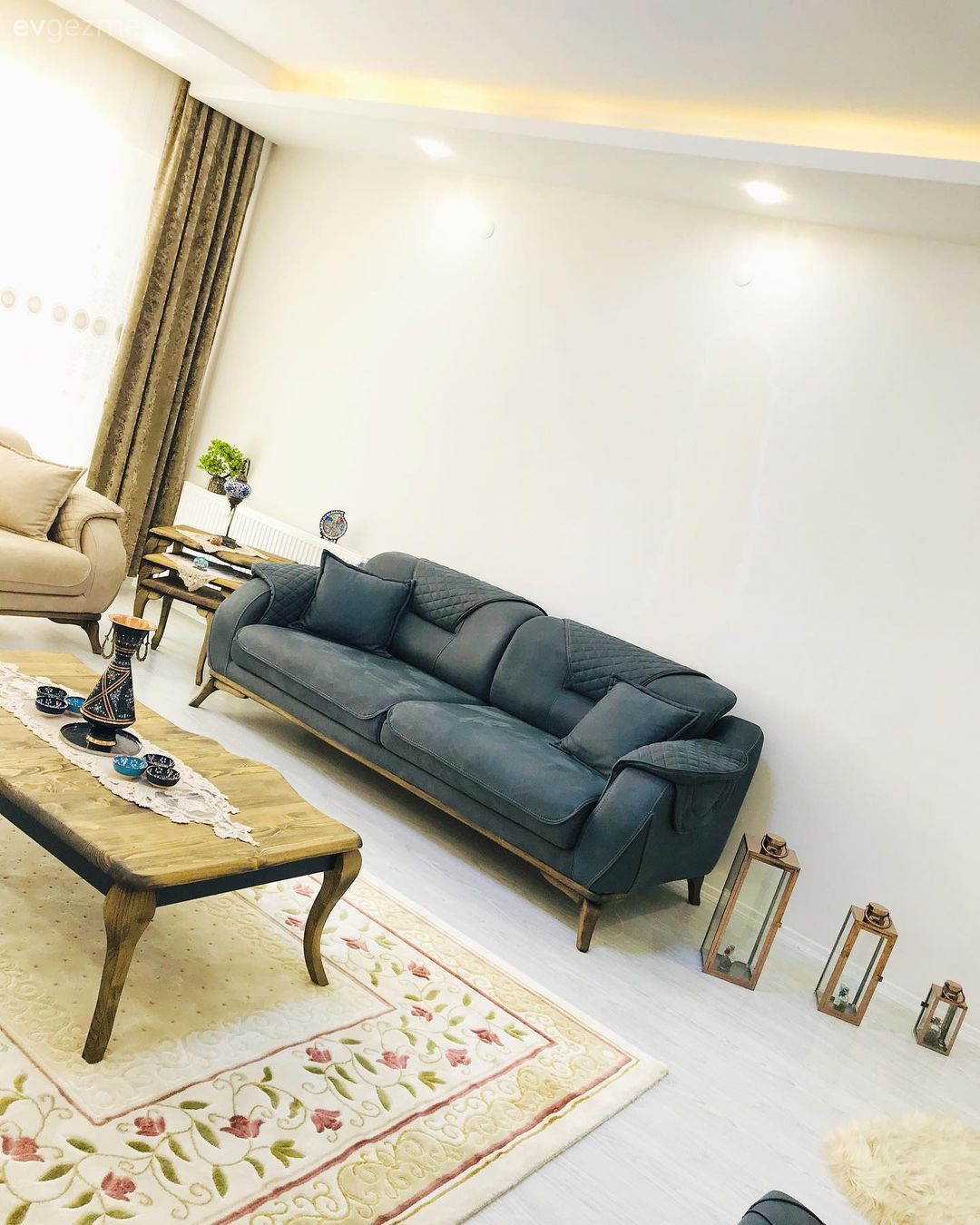 Salon, Modern rustik, Vizon, Gri, Krem, Kahverengi, Fener, Ev Aksesuar, Spot aydınlatma, Aydınlatma