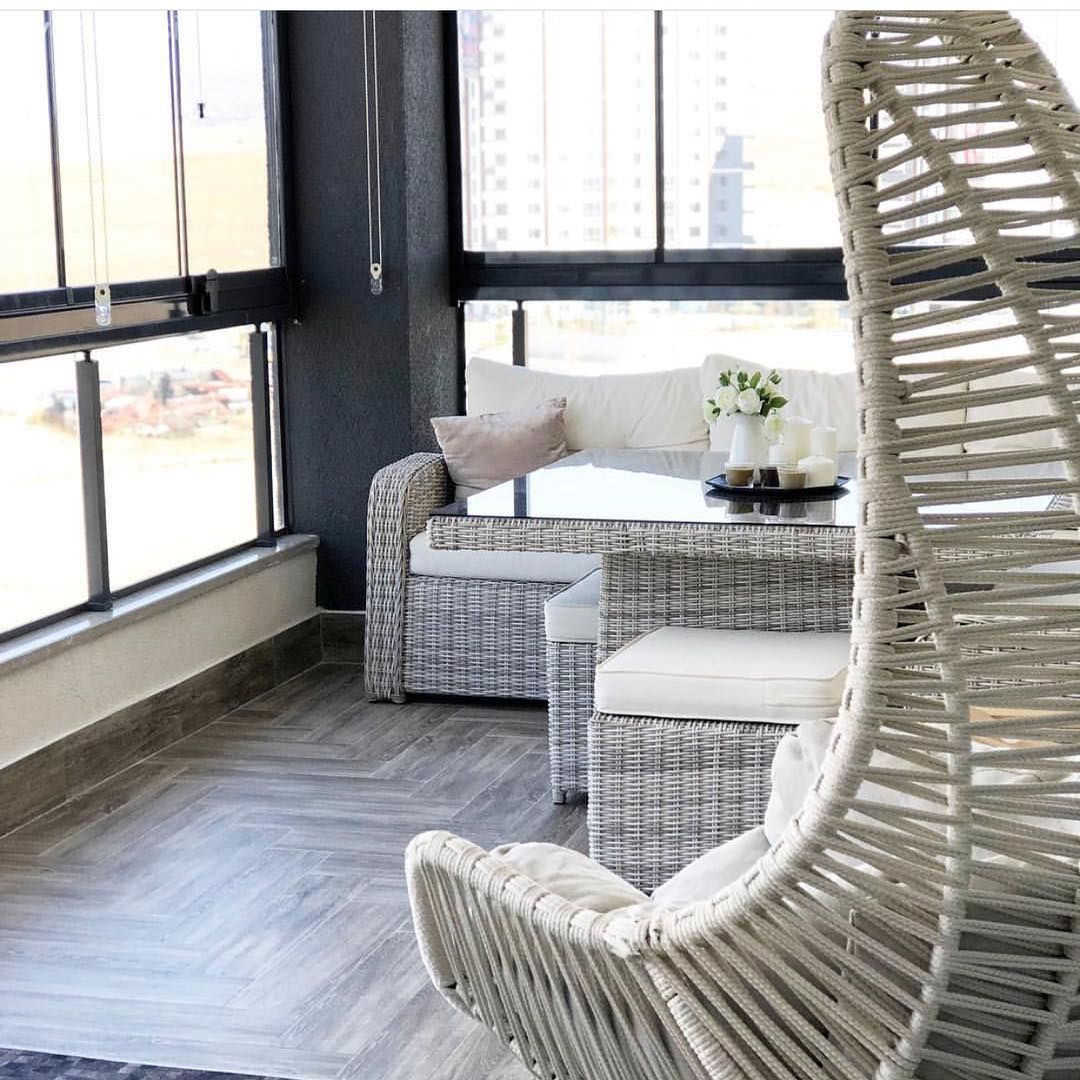 Balkon, Balkon oturma grubu, Krem, Beyaz, Salıncak, Balkon halısı, Balkon perdesi