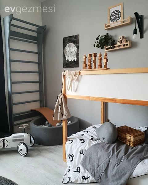 Çocuk Odası, Beyaz, Gri, Siyah, Çocuk odası duvar dekorasyonu, Duvar dekorasyonu, Duvar rafı