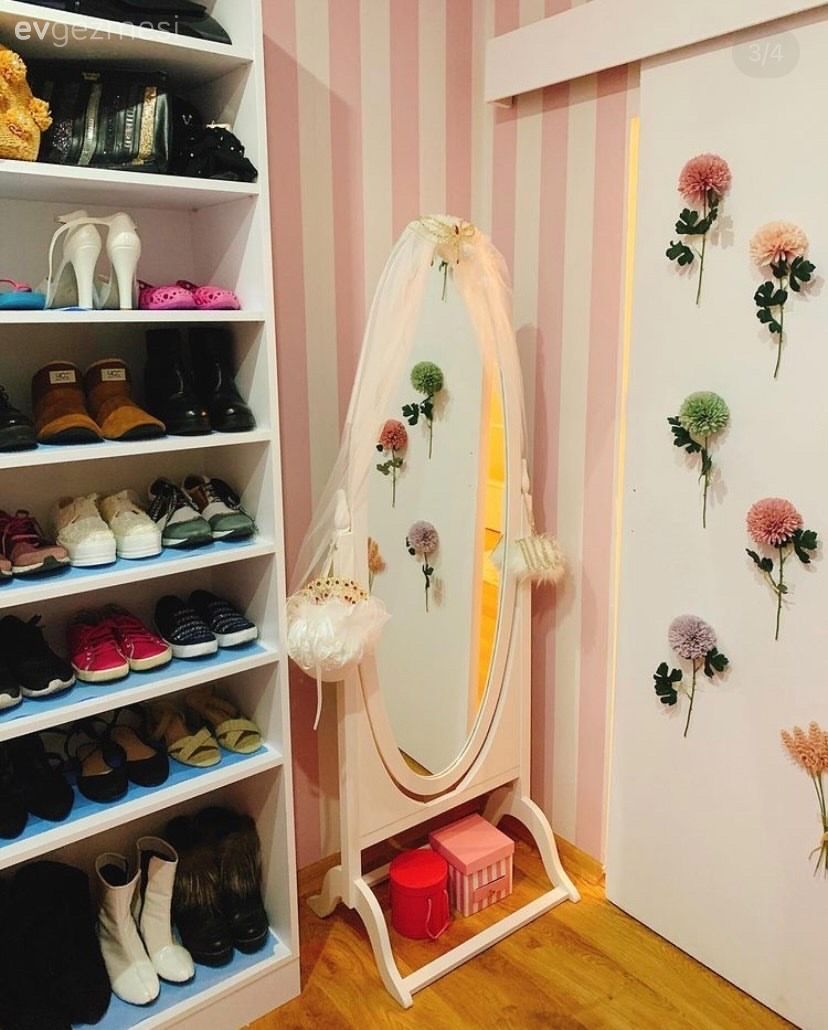 Giyinme odası, Beyaz, Pudra pembe, Çizgili desen, Desenler