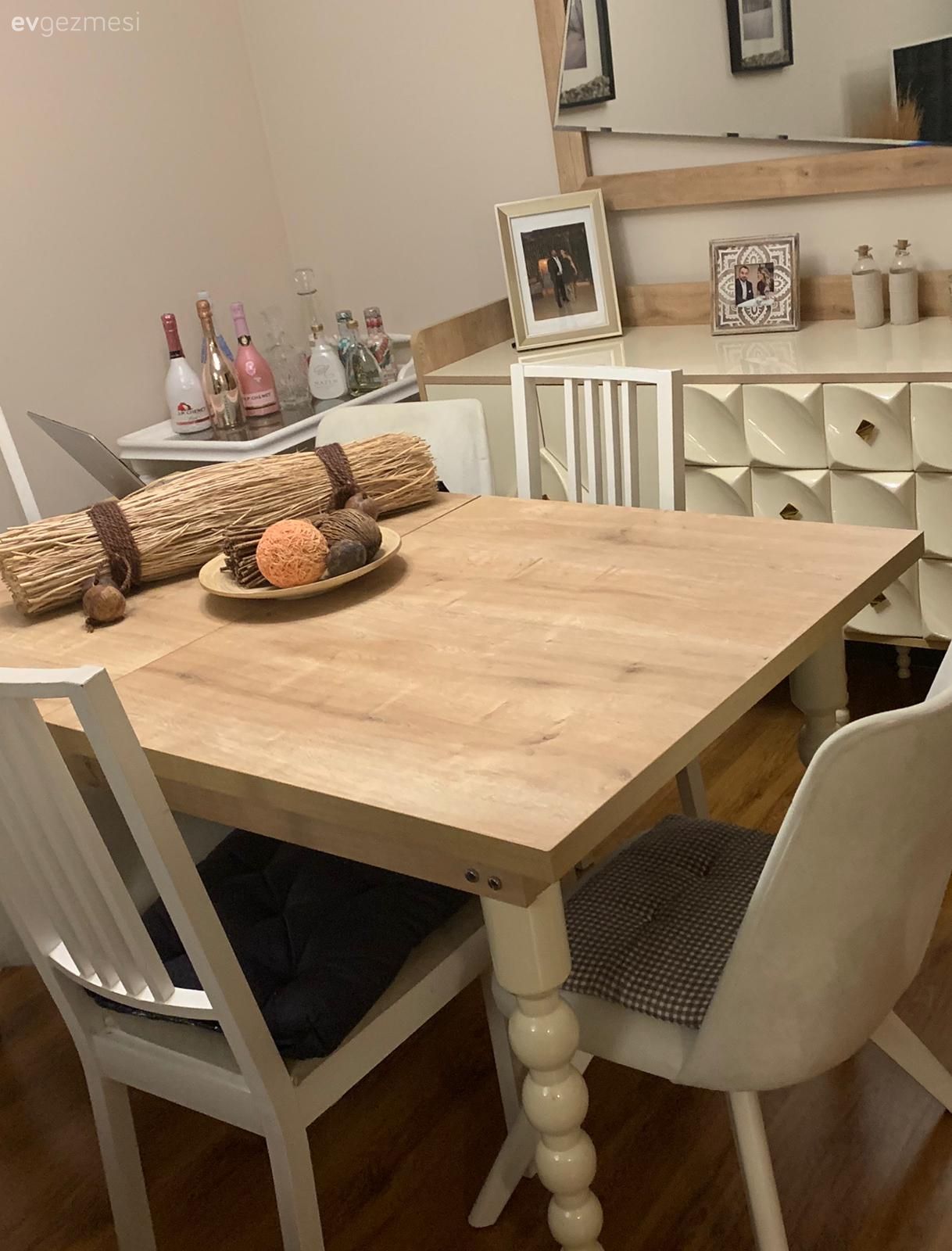 Yemek masası, Sandalye, Konsol, Ayna, Beyaz, Bej