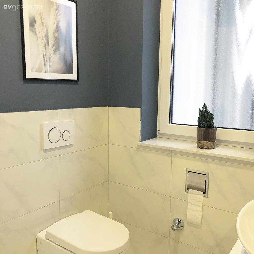 Banyo, Beyaz, İndigo Mavisi, Banyo aksesuarları, Banyo seramikleri, Tablo, Duvar dekorasyonu