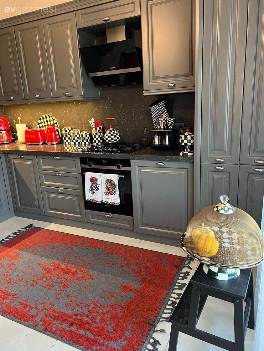 Modern, Gri, Siyah, Siyah- Beyaz, Kırmızı, Shaker kapaklı dolaplar, Mutfak, Ankastre, Davlumbaz, Mutfak halısı, Mutfak aksesuarları, Dekoratif Objeler