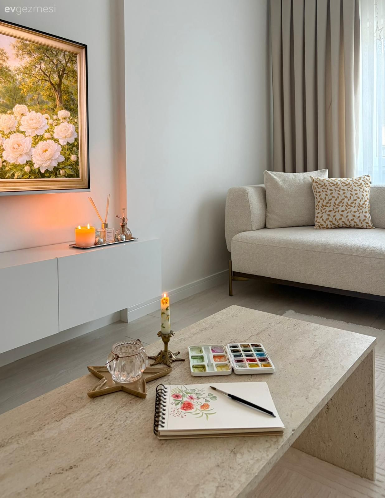 Vizon, Krem, Bej, Tv ünitesi, Tv ünitesi aksesuarları, Ev Aksesuar, Koltuk takımı, Tül perde, Perde, Orta sehpa, Sehpa