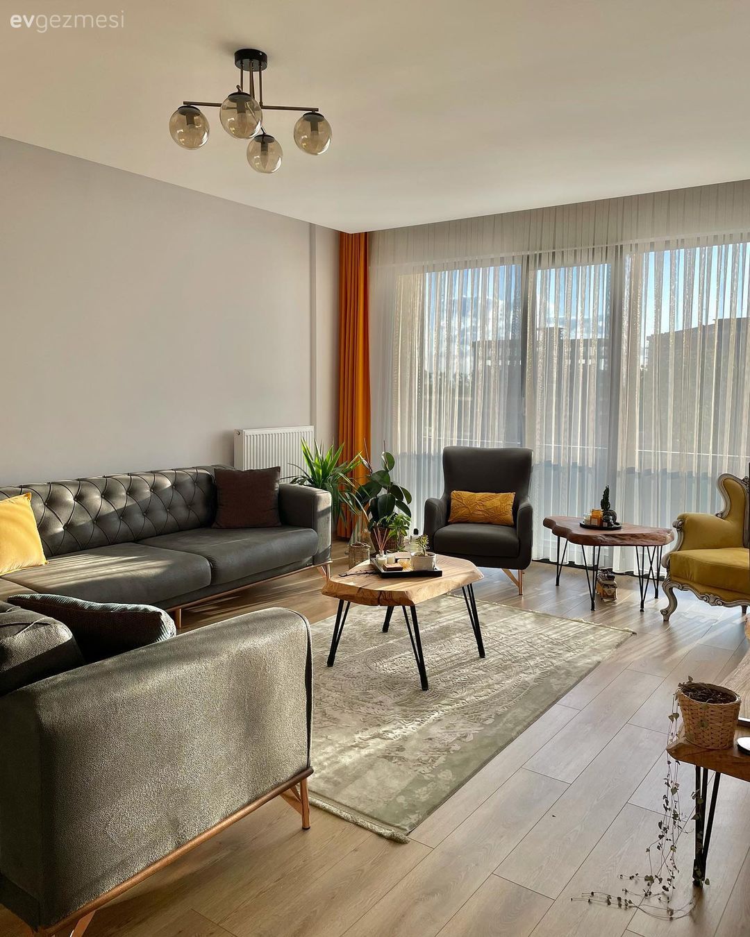 Salon, Koltuk takımı, Gri, Sarı, Krem, Bej, Modern, Modern rustik, Ahşap Mobilya, Berjer, Turuncu, Fon perde, Perde, Tül perde, Yan sehpa, Sehpa, Orta sehpa, Parke, Avize, Aydınlatma, Salon avizesi, Tv ünitesi, Tv ünitesi aksesuarları, Ev Aksesuar, Köşe koltuk