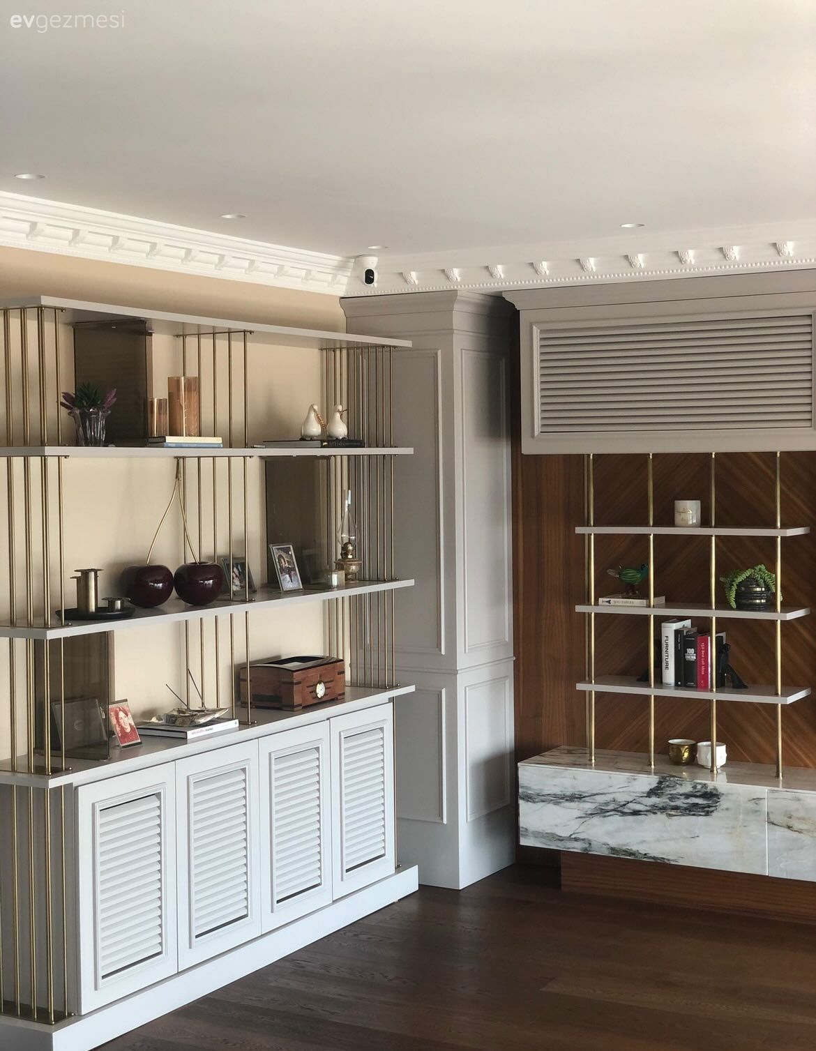 Salon, Bej, Beyaz, Kahverengi, Vizon, Vitrin, Dekoratif Objeler