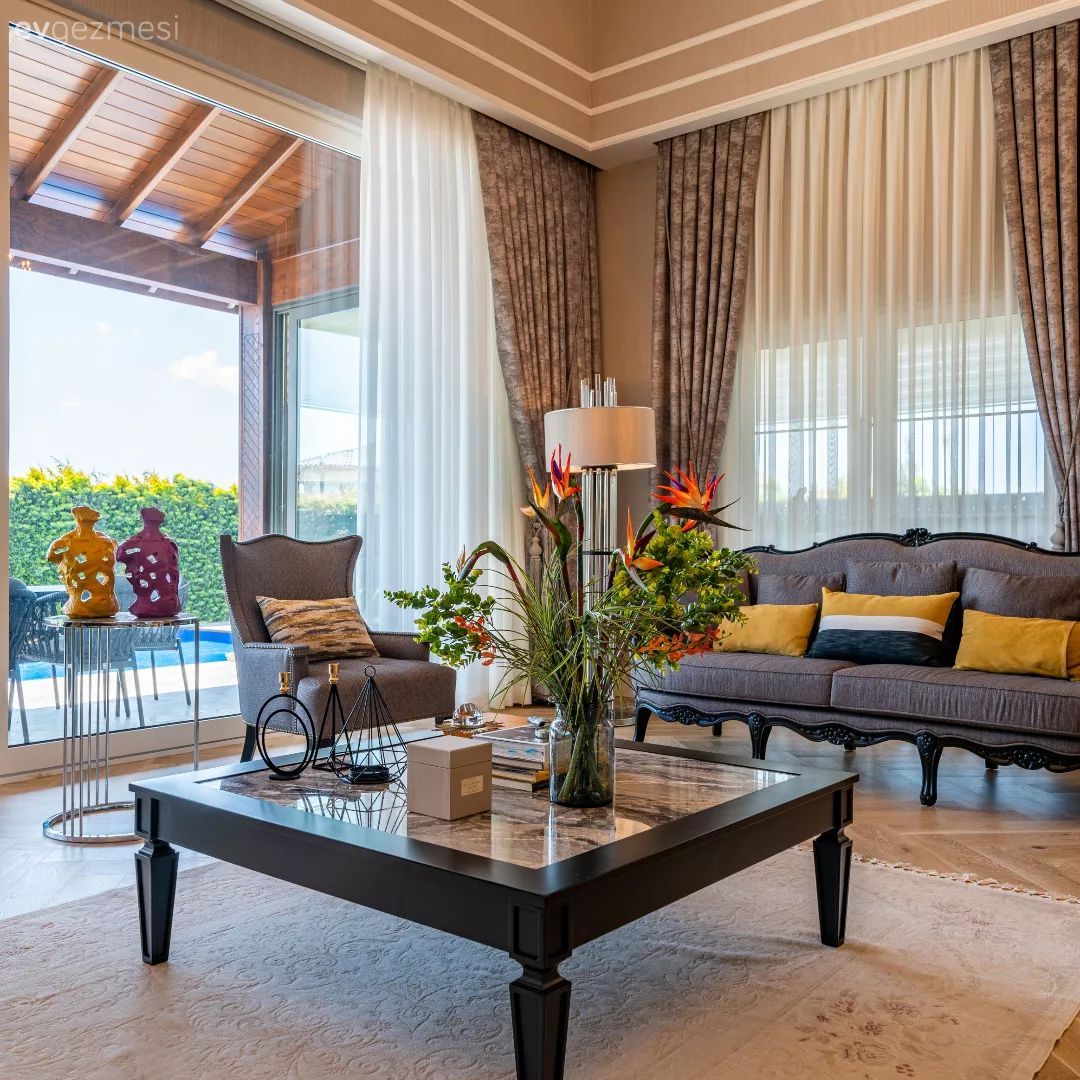 Salon, Modern, Country, Gri, Siyah, Hardal