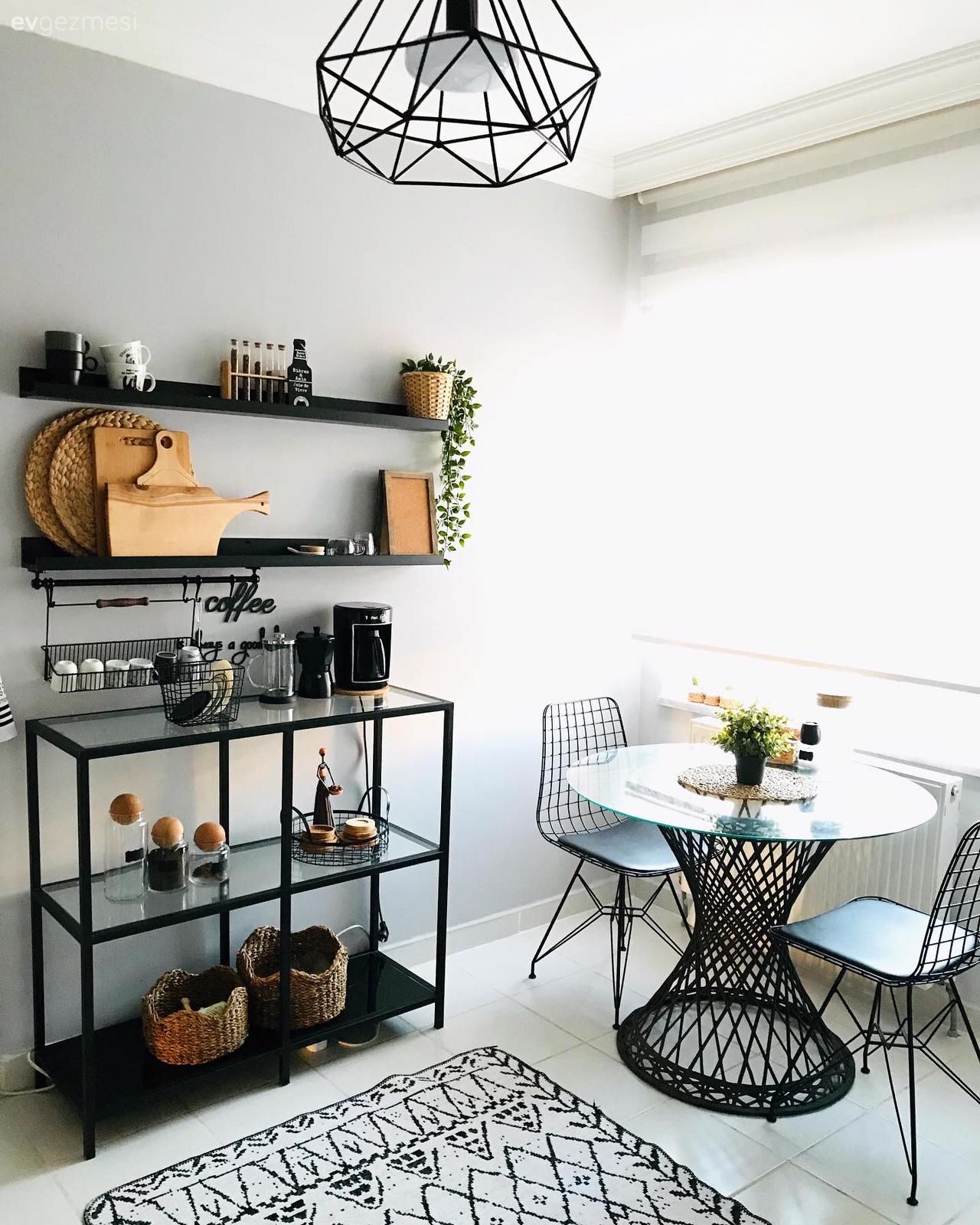Mutfak, Beyaz, Siyah, Mutfak masası, Sandalye, Mutfak Avize Modelleri, Mutfak rafı, Mutfak halısı