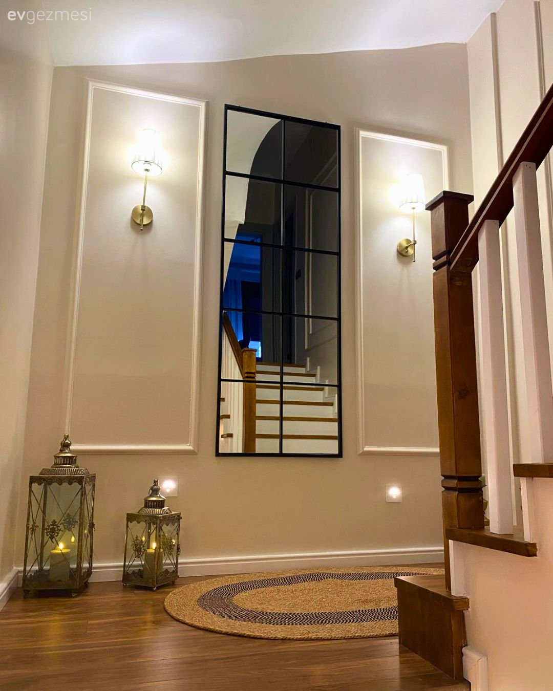 Antre, Merdiven, Beyaz, Ayna, Duvar çıtalama, Aplik, Aydınlatma, Fener, Ev Aksesuar, Spot aydınlatma