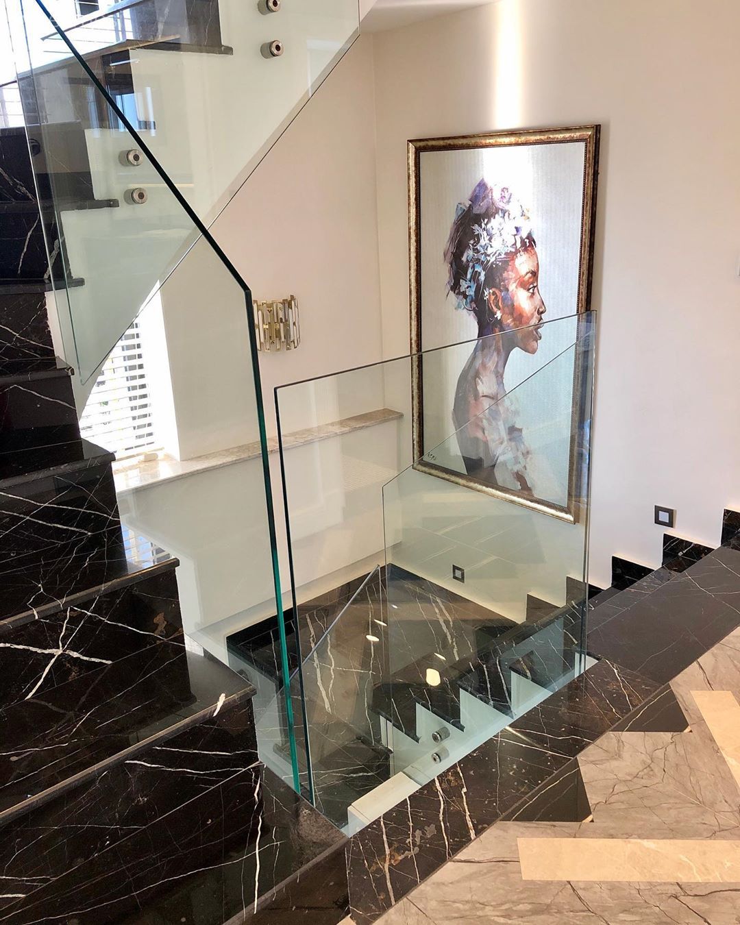 Dubleks evler, Art deko, Siyah, Beyaz, Merdiven, Hol, Tablo, Duvar dekorasyonu