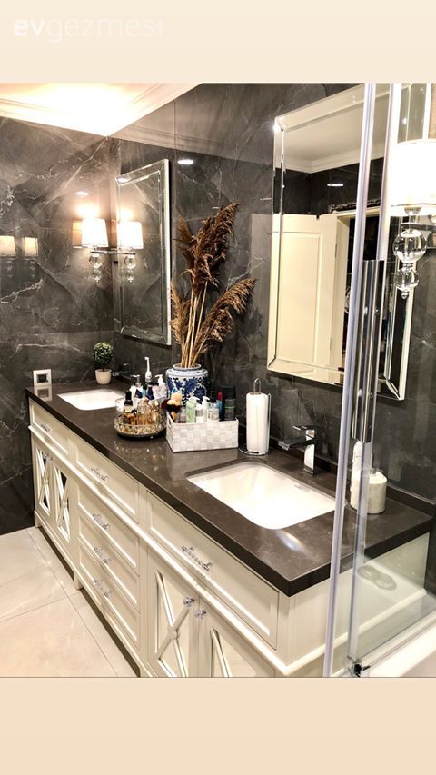 Banyo, Art deko, Beyaz, Gümüş, Siyah, Gri, Banyo dolabı, Banyo aynası, Banyo seramikleri, Banyo aksesuarları