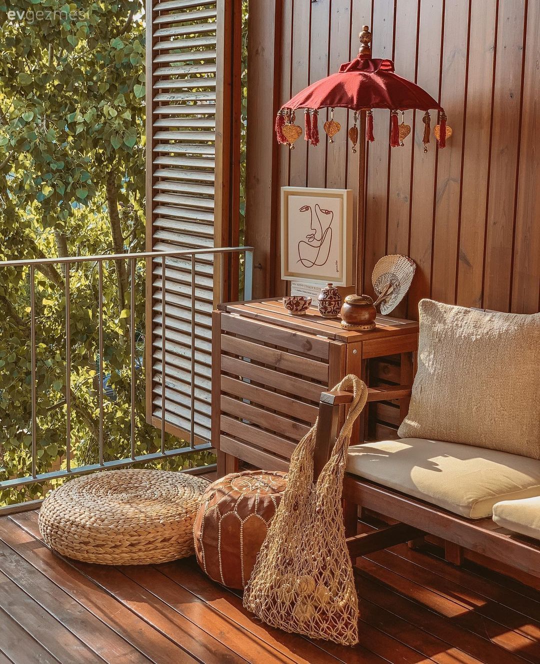 Fas desen, Kahverengi, Bej, Krem, Balkon masası, Balkon oturma grubu, Balkon, Puf