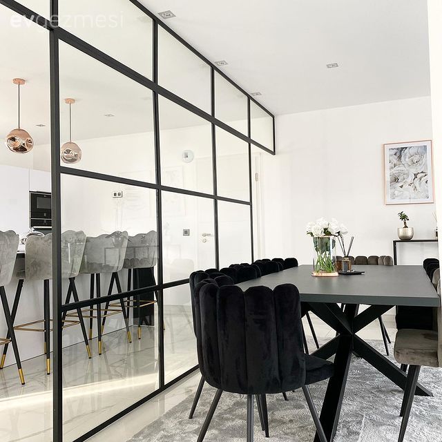 Modern, Yemek Odası, Beyaz, Siyah, Vizon, Gri, Sandalye, Yemek masası, Merdiven