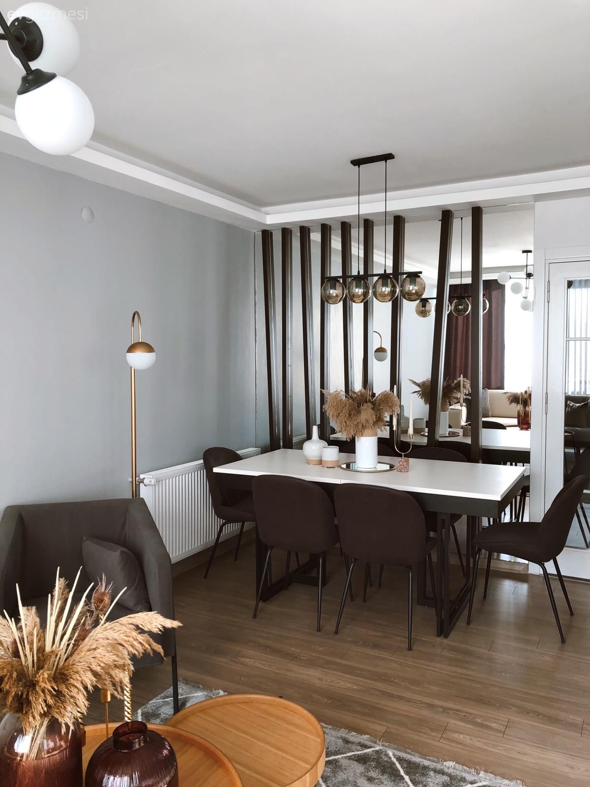 Yemek Odası, Antrasit  , Modern, Sandalye, Yemek masası, Ayna, Avize, Aydınlatma, Lambader, Vazo, Ev Aksesuar