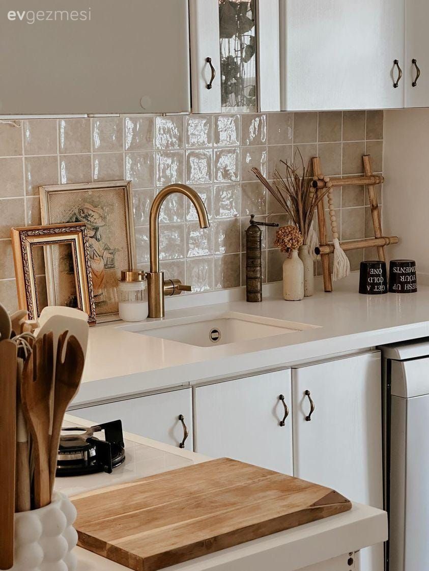 Mutfak, İskandinav, Beyaz, Vizon, Mutfak tezgahı, Mutfak tezgah arası, Tezgah arası seramik, Mutfak zemin seramikleri