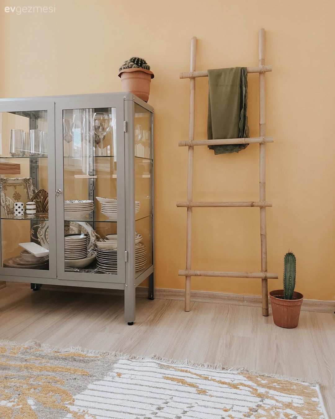 Halı, Vitrin, Dekoratif merdiven, Sarı, Gri, Saksı