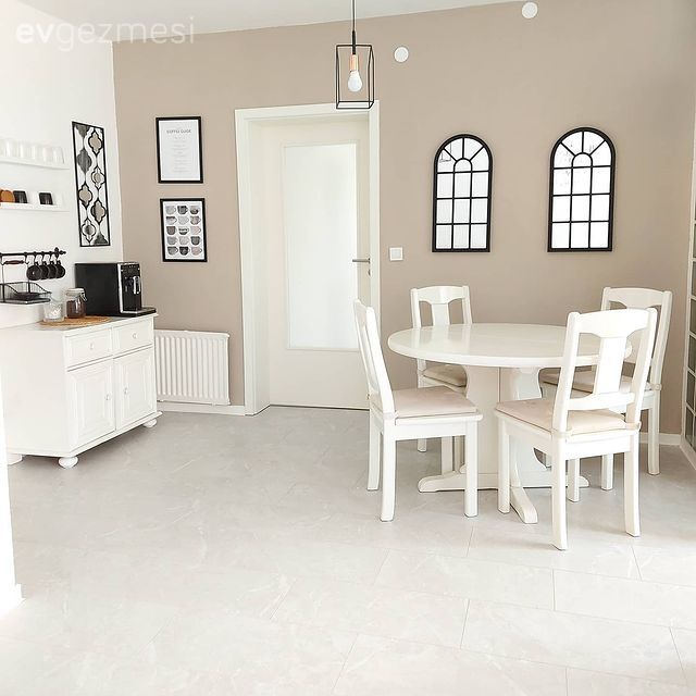 Salon, Beyaz, Modern, Yemek Odası, Krem duvar, Pencere duvar dekoru, Duvar dekorasyonu, Sandalye, Yemek masası, Kahve köşesi, Çerçeve, Avize, Aydınlatma
