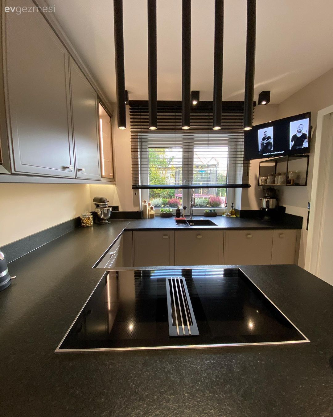 Siyah tezgah, Mutfak tezgahı, Cam Ankastre, Ankastre, Gri, Gri mutfak