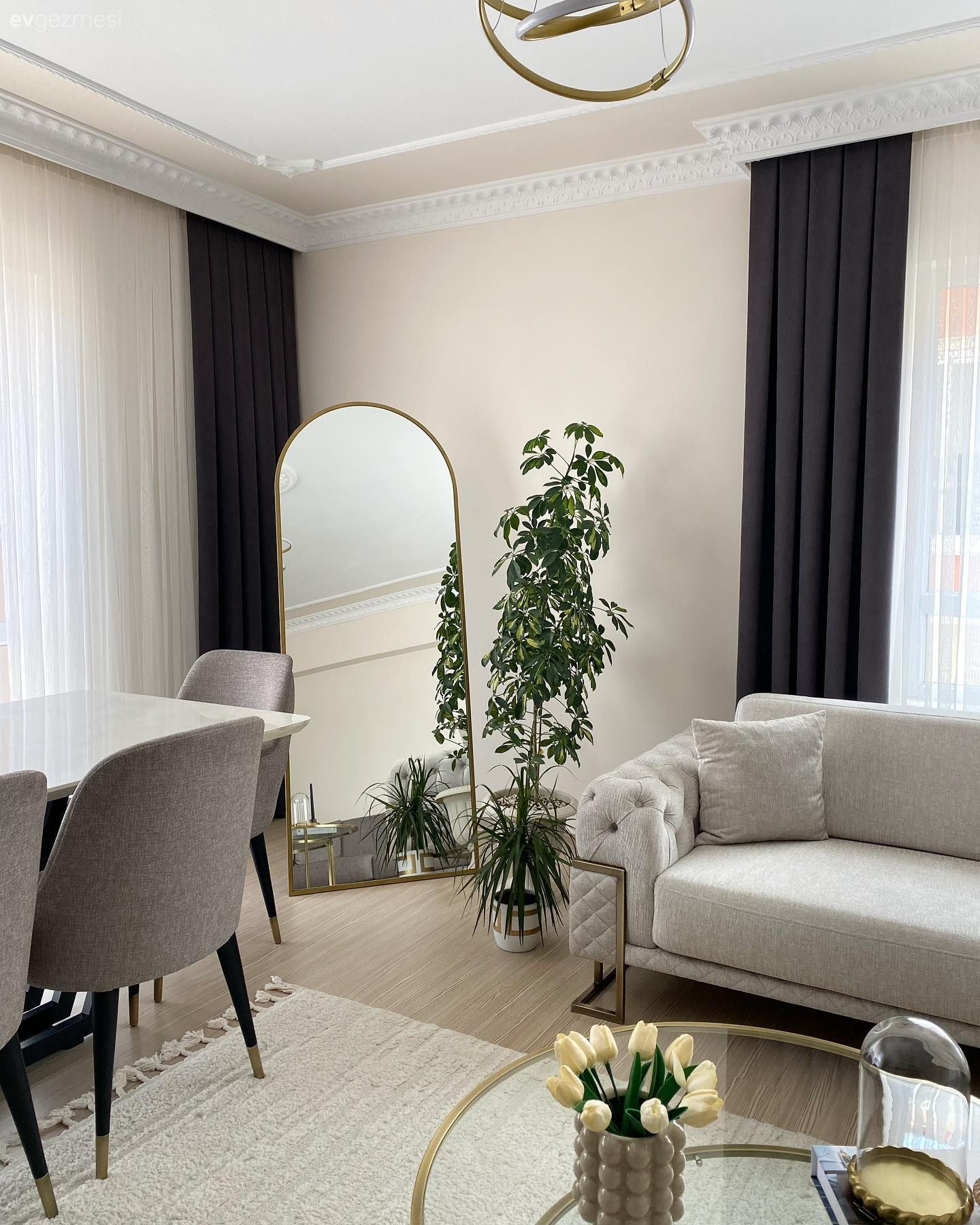 Salon, Modern, Antrasit  , Beyaz, Fon perde, Perde, Tül perde, Koltuk takımı, Sandalye, Yemek masası, Ev bitkisi, Boy aynası, Ayna, Halı, Salon halısı, Orta sehpa, Sehpa, Yuvarlak sehpa, Bej