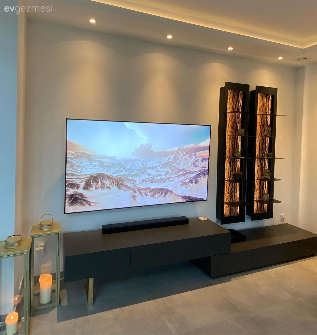 Tv ünitesi, Siyah, Beyaz, Spot aydınlatma, Aydınlatma