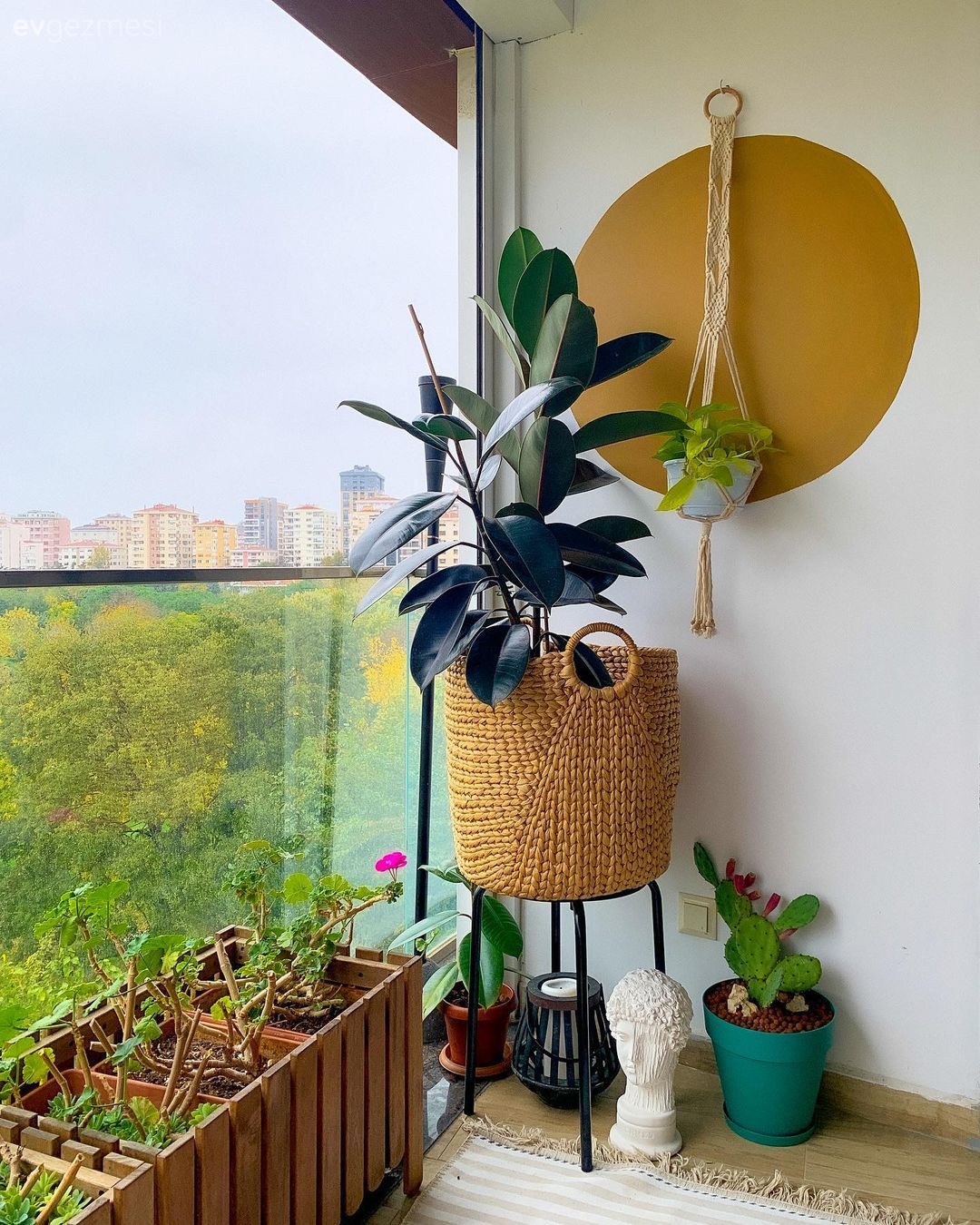 Balkon, Hasır sepet, Saksı, Çiçeklik, Makrome, Hardal, Balkon çiçekleri