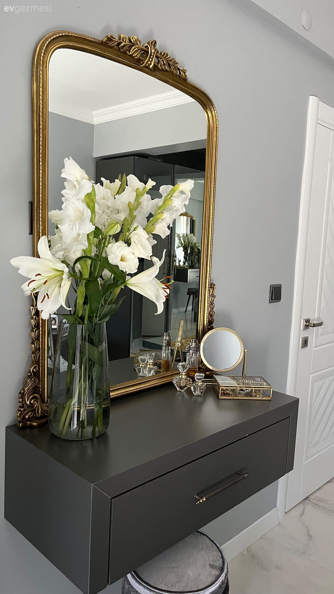 Ayna, Dresuar, Antrasit  , Altın, Vazo, Ev Aksesuar, Dekoratif Objeler