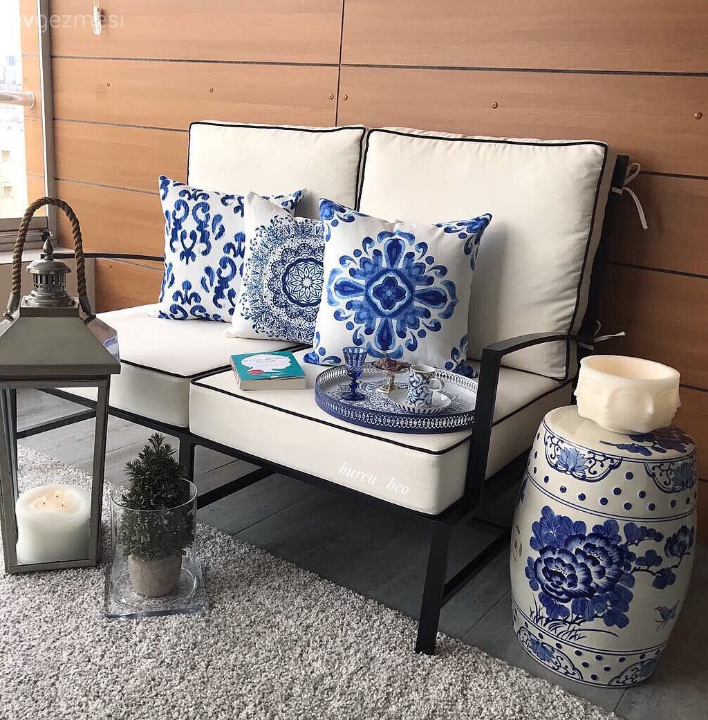 Beyaz, Mavi, Bank, Dekoratif Objeler, Kırlent, Ev tekstili, Fener, Ev Aksesuar