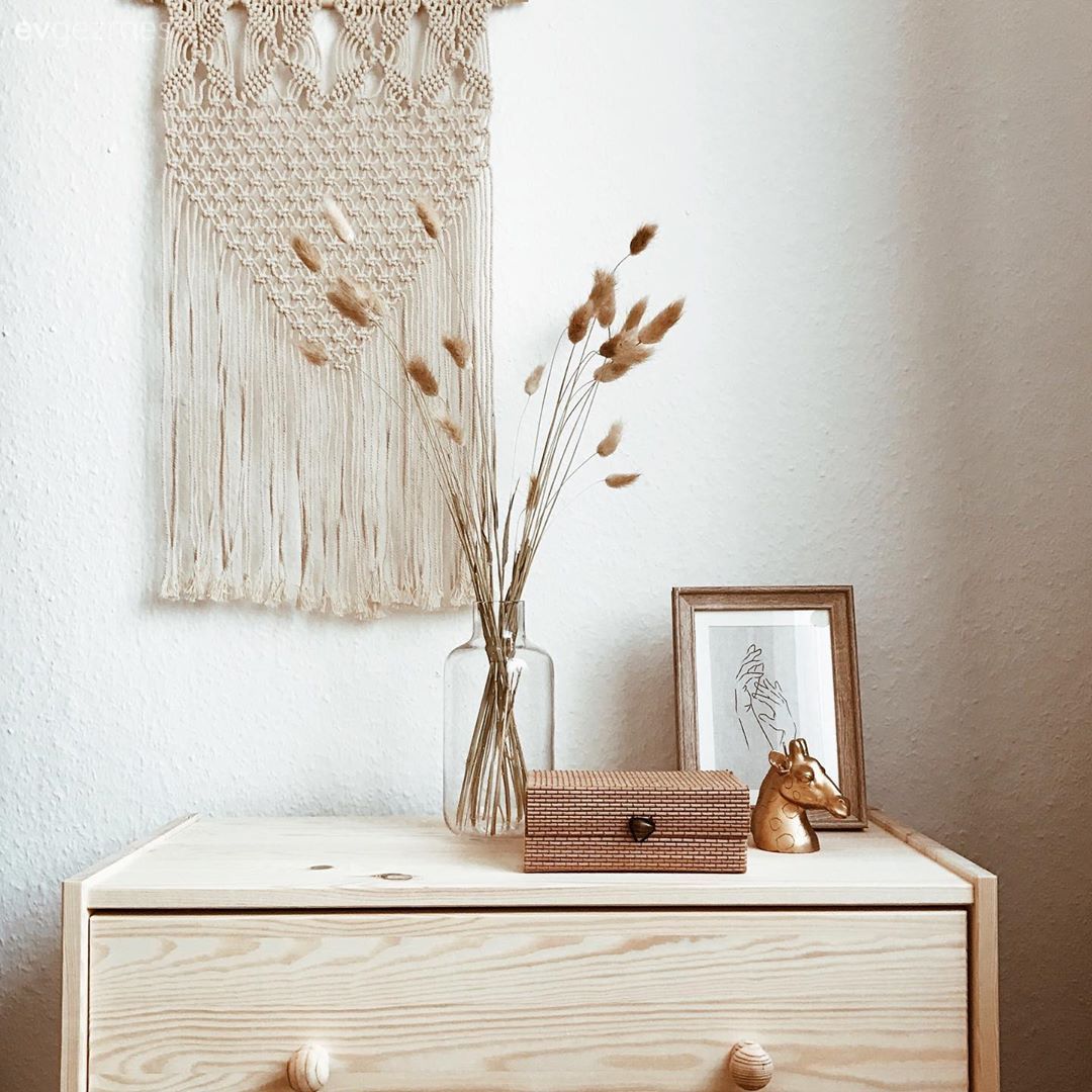 Krem, Kahverengi, Vizon, Bakır, Beyaz, Şifonyer, Makrome duvar dekoru, Çerçeve, Vazo, Ev Aksesuar