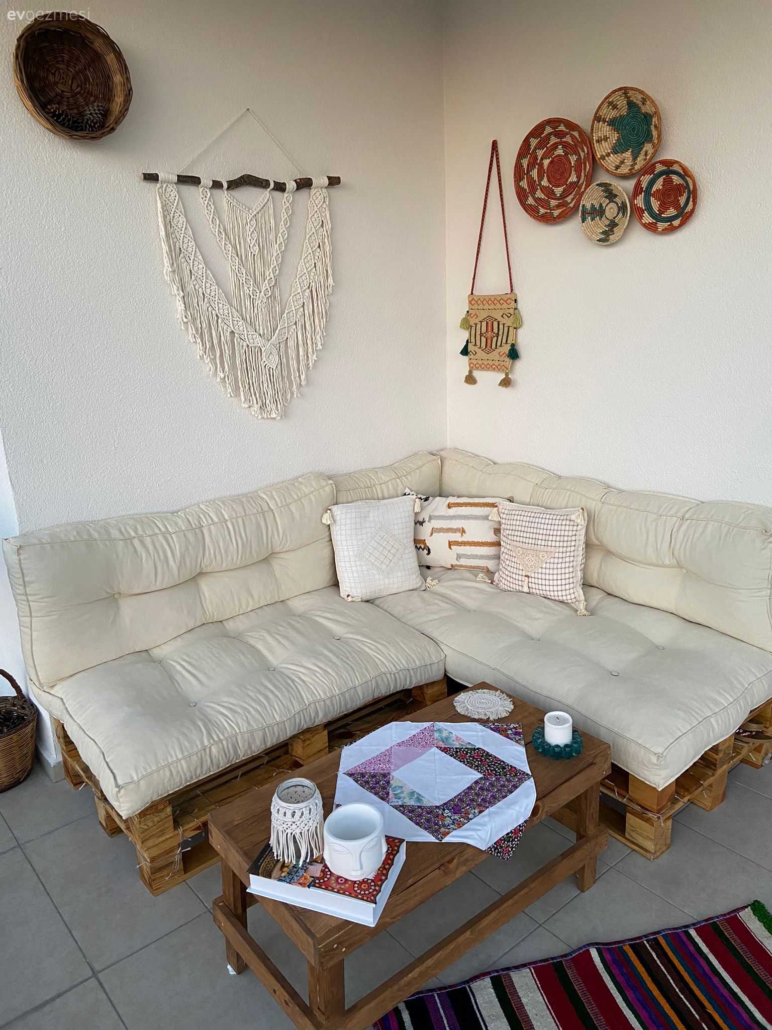 Balkon, Balkon oturma grubu, Beyaz, Makrome, Balkon duvar dekorasyonu