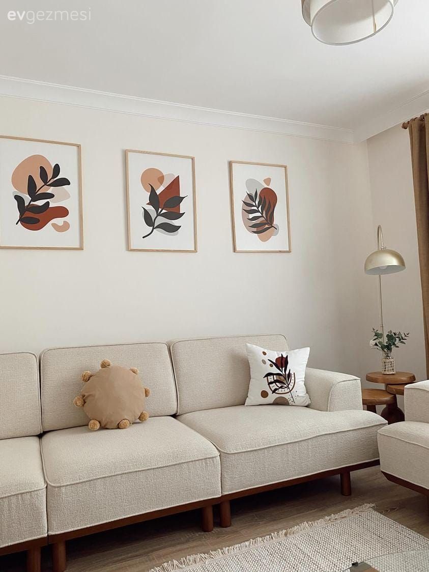 Koltuk takımı, Beyaz, Bej, Tablo, Duvar dekorasyonu, Kırlent, Ev tekstili, Dekoratif Objeler