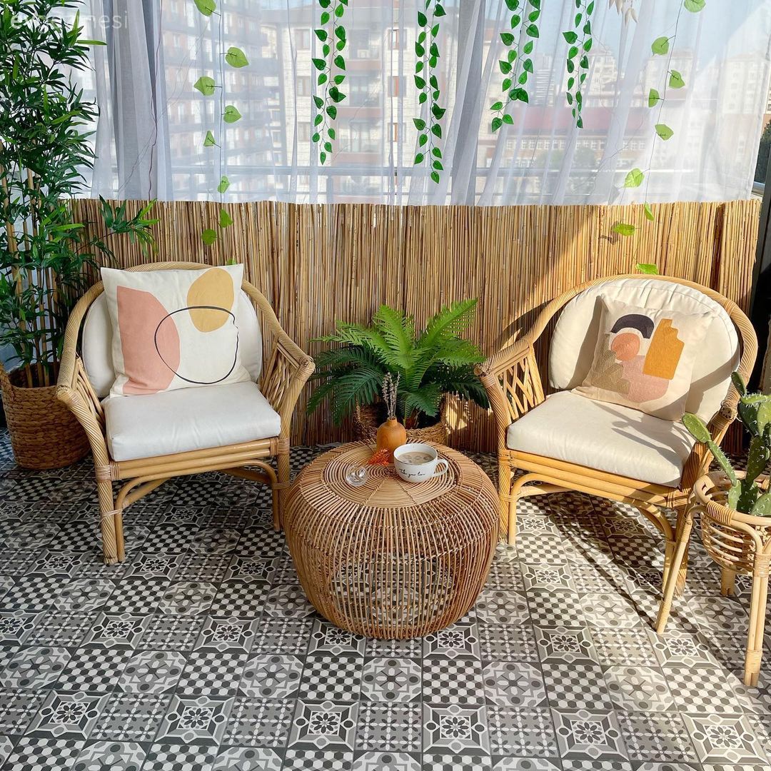Balkon, Bohem Dekorasyon, Hasır, Hasır sandalye, Balkon zemini, Ev bitkisi