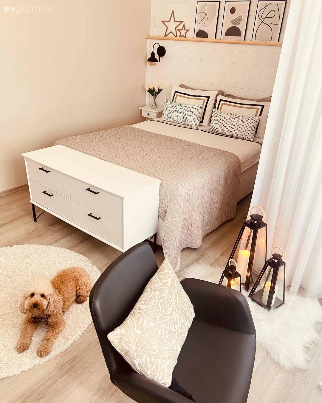 Yatak Odası, İskandinav, Yatak odası duvar dekorasyonu, Berjer, Beyaz