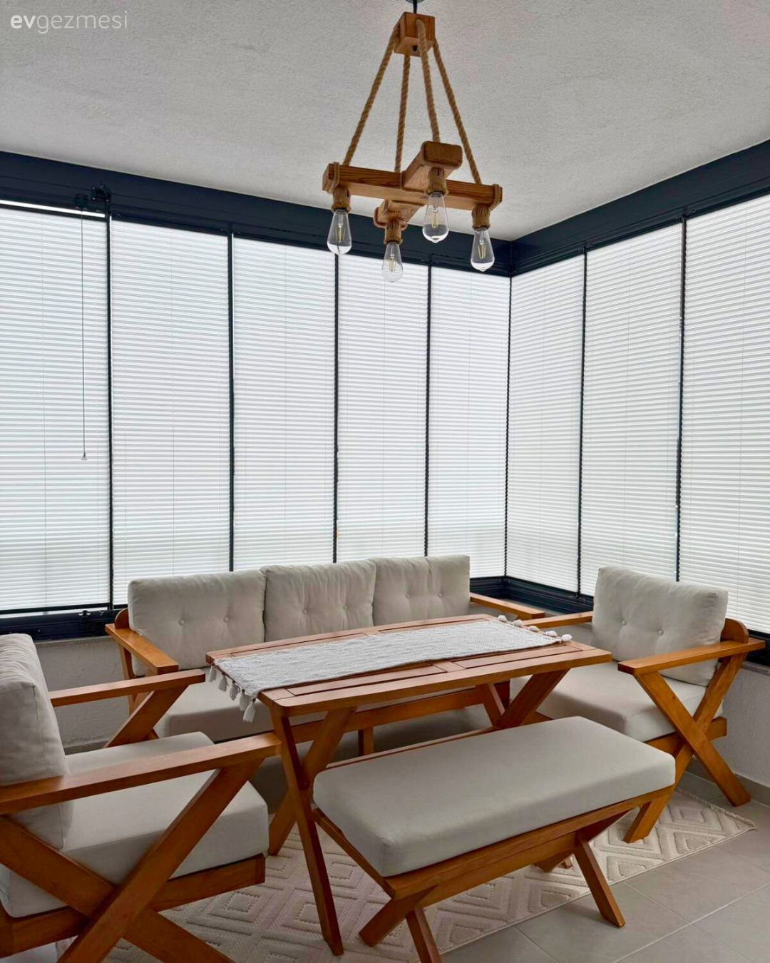 Balkon, Balkon oturma grubu, Plise perde, Perde, Modern