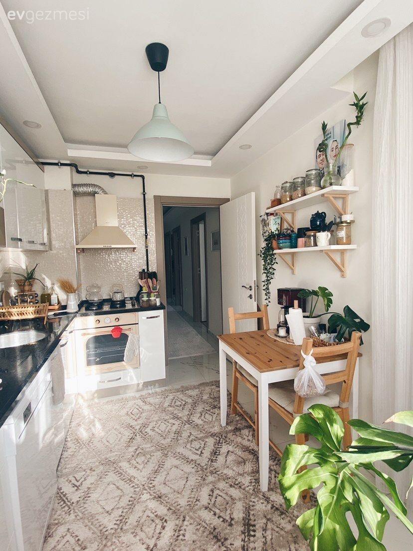 Mutfak, Beyaz, İskandinav, Mutfak masası, Mutfak rafı, Ev bitkisi