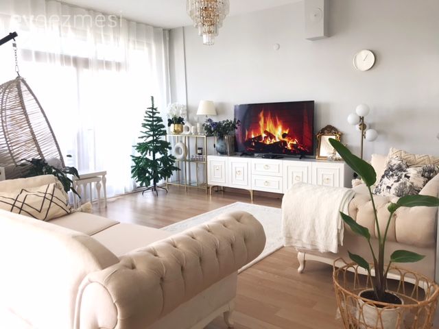 Salon, Bohem Dekorasyon, Koltuk takımı, Krem, Beyaz, Bej, Tv ünitesi, Tv ünitesi aksesuarları, Ev Aksesuar, Salıncak