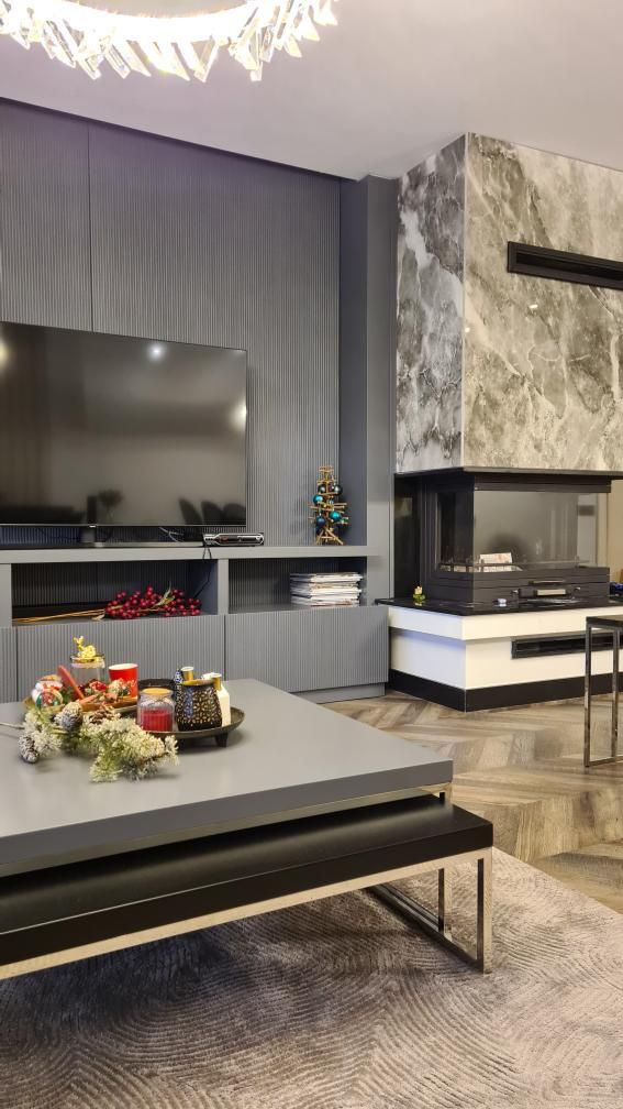 Salon, Tv ünitesi, Tv ünitesi aksesuarları, Ev Aksesuar, Siyah, Vizon, Orta sehpa, Sehpa, Halı, Salon halısı, Şömine, Avize, Aydınlatma, Salon avizesi