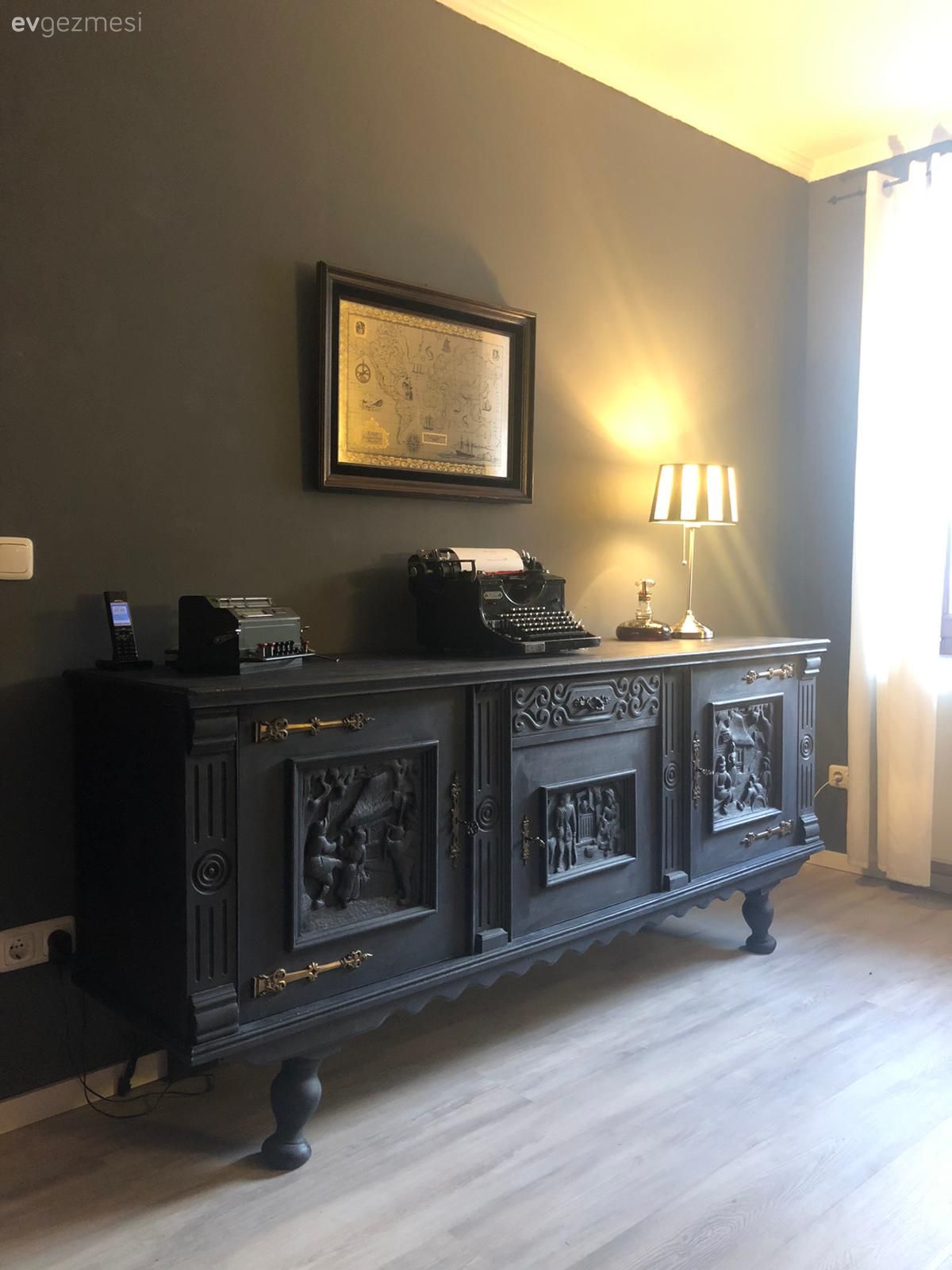 Mobilya boyama, Kendin Yap, İndigo Mavisi, Tablo, Duvar dekorasyonu, Antrasit duvar, Abajur, Aydınlatma